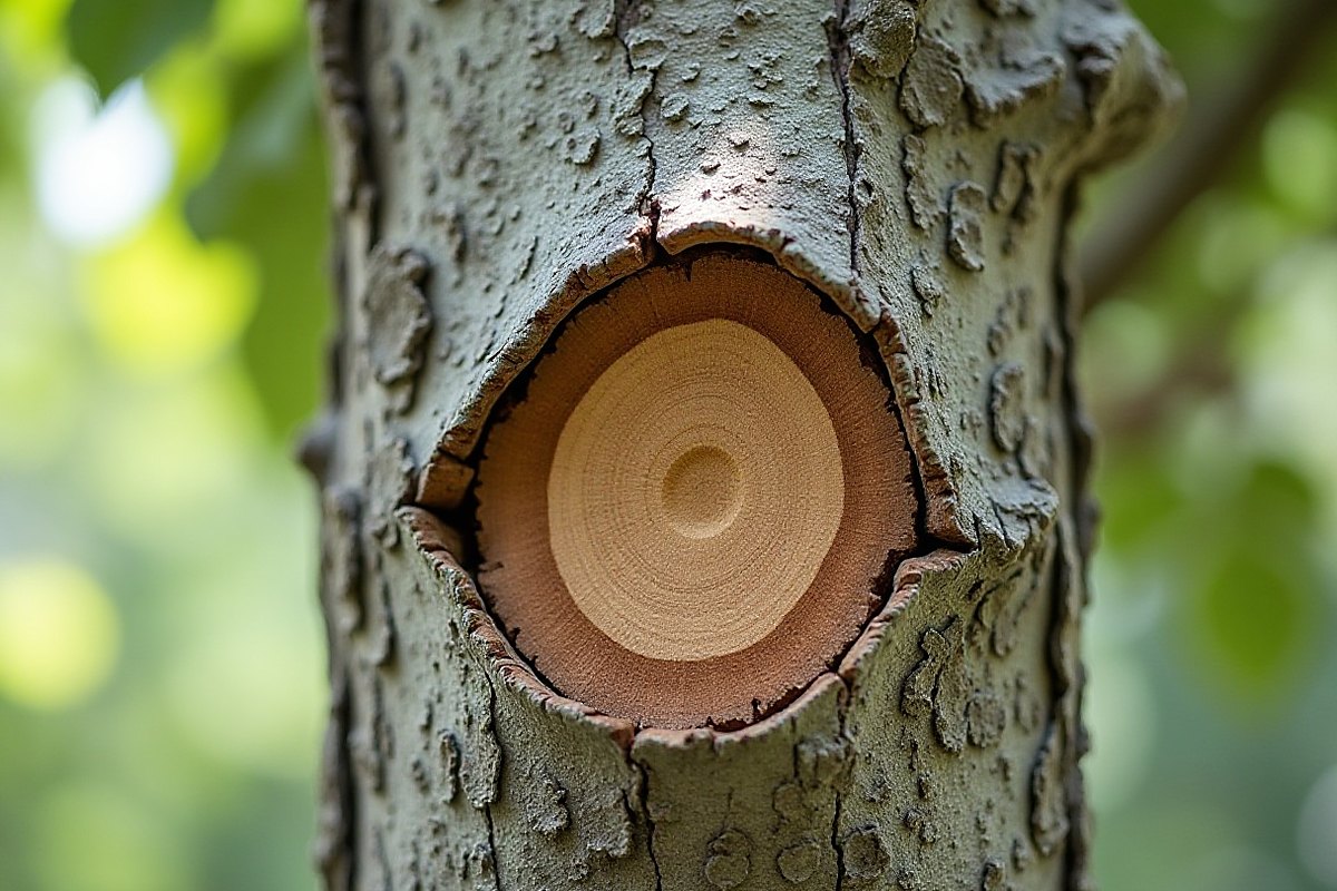 Close-up of a well-made pruning cut with callus closing around it