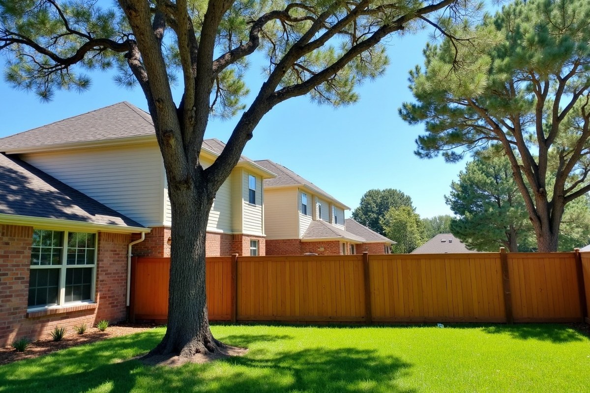 Loblolly pine limbs over the shingle roof of a two-story Cypress, Texas, home