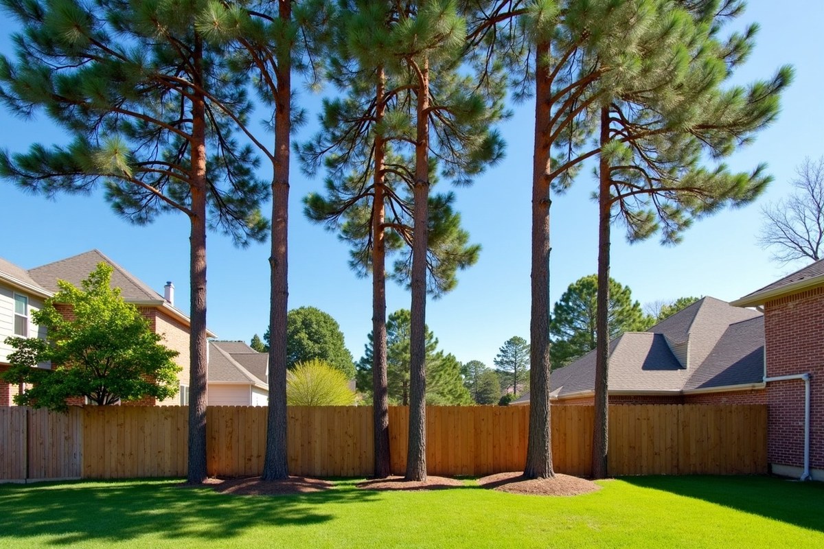 Tall loblolly pine towering over a two-story home in a Houston suburb